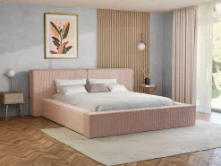 Cama espaço arrumação 180x200 cm veludo canelado cor-de-rosa - TIMANO