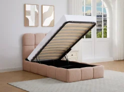 Cama espaço de arrumação 90 x 190 cm em tecido texturizado cor rosa - DILUDO