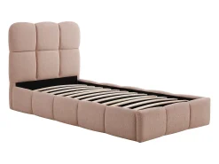 Cama espaço de arrumação 90 x 190 cm em tecido texturizado cor rosa - DILUDO