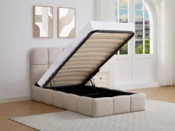 Cama espaço de arrumação 90 x 190 cm em tecido texturizado cor bege + colchão - DILUDO