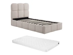 Cama espaço de arrumação 90 x 190 cm em tecido texturizado cor bege + colchão - DILUDO