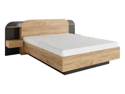 Cama espaço de arrumação e mesas cabeceira 160x200 cm e LEDs cor natural e preta JUVISIA