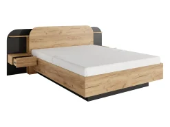 Cama espaço de arrumação e mesas cabeceira 160x200 cm e LEDs cor natural e preta JUVISIA