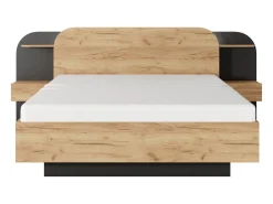 Cama espaço de arrumação e mesas cabeceira 160x200 cm e LEDs cor natural e preta JUVISIA