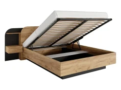 Cama espaço de arrumação e mesas cabeceira 160x200 cm e LEDs cor natural e preta JUVISIA