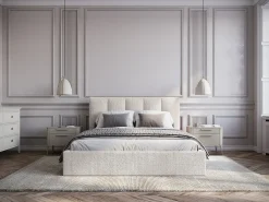 Cama espaço de arrumação king size 200 x 200 cm em tecido bege - KILACLO