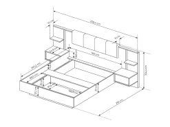 Cama espaço de arrumação 160x200 cm natural e branco com LEDs + colchão - ELYNIA