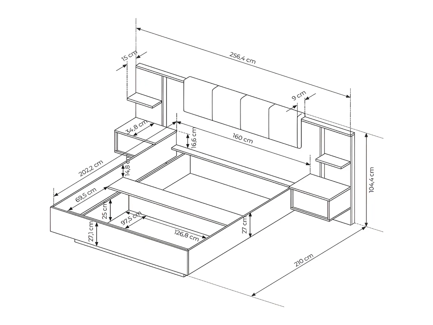 Cama espaço de arrumação 160x200 cm natural e branco com LEDs + colchão - ELYNIA