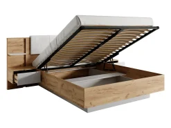 Cama espaço de arrumação 160x200 cm natural e branco com LEDs - ELYNIA