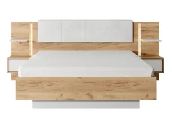 Cama espaço de arrumação 160x200 cm natural e branco com LEDs - ELYNIA