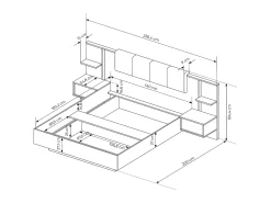 Cama espaços arrumação e mesa cabeceira 140x190cm LEDs antracite e natural ELYNIA