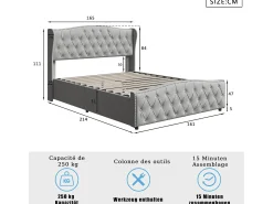Cama Estofada, 160 X 200 Cm, Com Estrado De Ripas E Armazenamento, Dupla Hidráulica, Veludo
