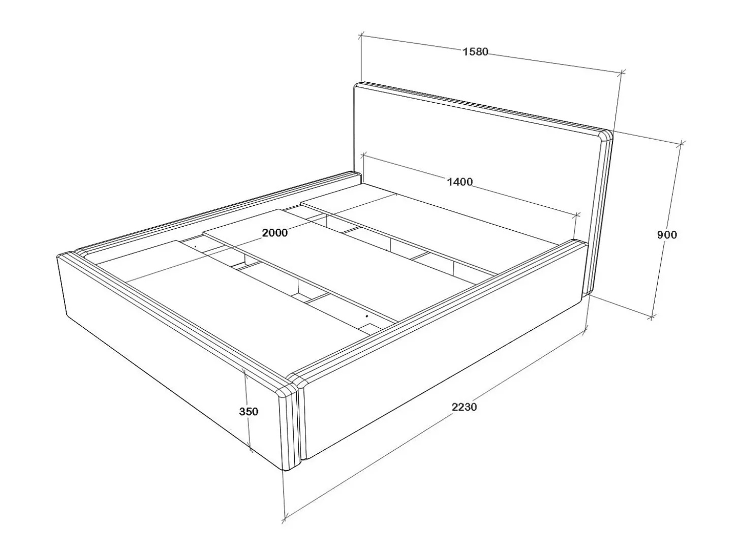 Cama estofada Almo haaus, 200 x 140 cm, Cobre