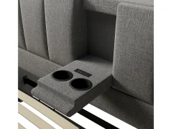 Cama estofada com armazenamento 180x200cm - com porta-copos oculto - com portas USB e Tipo-C - com somier de ripas - Linho - Cinza (sem colchão)