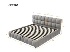 Cama estofada com armazenamento 140×200 cm - Cama de casal - Veludo - Cinza (colchão não incluído)