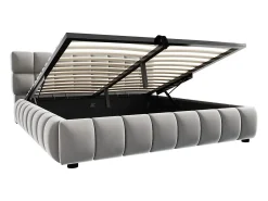 Cama estofada com armazenamento 140×200 cm - Cama de casal - Veludo - Cinza (colchão não incluído)