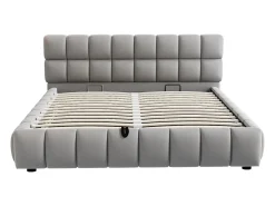 Cama estofada com armazenamento 140×200 cm - Cama de casal - Veludo - Cinza (colchão não incluído)
