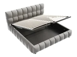 Cama estofada com armazenamento 140×200 cm - Cama de casal - Veludo - Cinza (colchão não incluído)