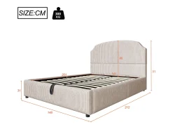 Cama estofada com arrumação - 140 x 200 cm - com arrumação hidráulica + cabeceira - MDF + metal + contraplacado - bege