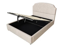Cama estofada com arrumação - 140 x 200 cm - com arrumação hidráulica + cabeceira - MDF + metal + contraplacado - bege