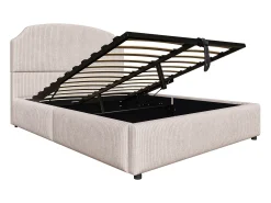 Cama estofada com arrumação - 140 x 200 cm - com arrumação hidráulica + cabeceira - MDF + metal + contraplacado - bege