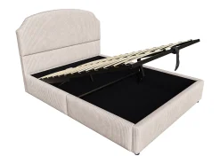 Cama estofada com arrumação - 140 x 200 cm - com arrumação hidráulica + cabeceira - MDF + metal + contraplacado - bege