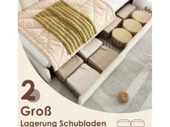 Cama estofada com arrumação para crianças - 90 x 200 cm - com 2 gavetas + estrado de ripas - sofá-cama - veludo - bege