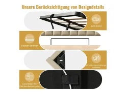 Cama estofada com arrumação - 90 x 200 cm - cabeceira com arrumação e USB e Tipo C - com LEDs - com colchão - linho - bege