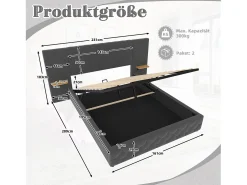 Cama estofada com compartimento de arrumação - 160 x 200 cm - com cabeceira larga + LEDs + porta USB - Cama com gavetas hidráulicas - veludo - cinza