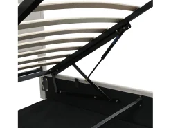 Cama estofada de linho - decorada com rebites - com base de ripas - 160x200cm - Cinza claro