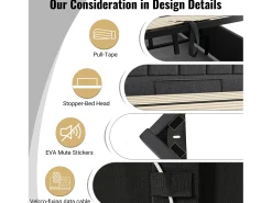 Cama estofada em linho 160×200cm - com LED e carregamento - com base de ripas - Cinza