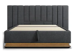 Cama estofada em linho 160×200cm - com LED e carregamento - com base de ripas - Cinza