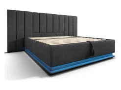 Cama estofada em linho 160×200cm - com LED e carregamento - com base de ripas - Cinza