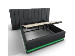 Cama estofada em linho 160×200cm - com LED e carregamento - com base de ripas - Cinza