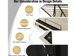 Cama estofada em linho 160×200cm - com LED e carregamento - com base de ripas - Bege