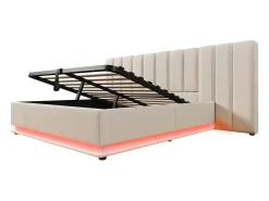 Cama estofada em linho 160×200cm - com LED e carregamento - com base de ripas - Bege