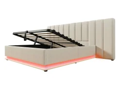 Cama estofada em linho 180×200cm - com LED e carregamento - com base de ripas - Bege