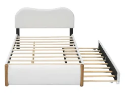 Cama estofada em pelúcia 140x200cm - com gavetão extraível - com base de ripas de MDF - Branco