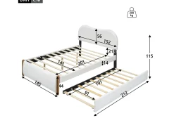 Cama estofada em pelúcia 140x200cm - com gavetão extraível - com base de ripas de MDF - Branco
