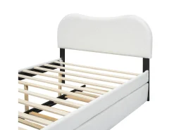 Cama estofada em pelúcia 140x200cm - com gavetão extraível - com base de ripas de MDF - Branco