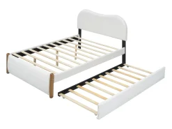 Cama estofada em pelúcia 140x200cm - com gavetão extraível - com base de ripas de MDF - Branco