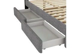 Cama estofada para adulto 140x200cm com LED - com cama de gavetão e 2 gavetas - Tecido Linho - Cinza