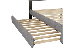 Cama estofada para adulto 140x200cm com LED - com cama de gavetão e 2 gavetas - Tecido Linho - Cinza