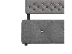 Cama estofada para adulto 140x200cm com LED - com cama de gavetão e 2 gavetas - Tecido Linho - Cinza