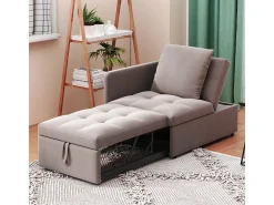 Cama estofada, sofá-cama, sofá multifuncional 3 em 1 em linho, ajustável