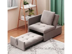 Cama estofada, sofá-cama, sofá multifuncional 3 em 1 em linho, ajustável