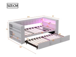 Cama estofada 90x190 cm - com iluminação LED - com cama articulada - com tomada elétrica - cinza claro