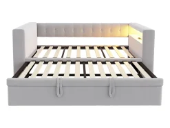Cama estofada 90x190 cm - com iluminação LED - com cama articulada - com tomada elétrica - cinza claro