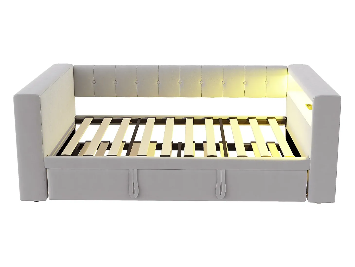 Cama estofada 90x190 cm - com iluminação LED - com cama articulada - com tomada elétrica - cinza claro