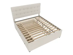 Cama estofada 140x200cm com cama de gavetão 90x190cm - em tecido de linho - com 3 gavetas e base de ripas - Bege